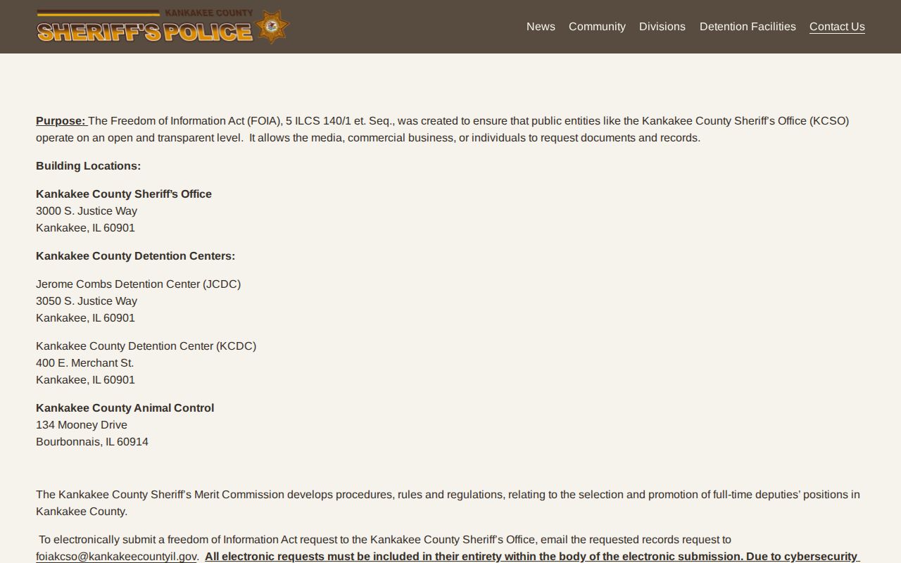 Kankakee County Sheriff release-record and booking-photo request instructions