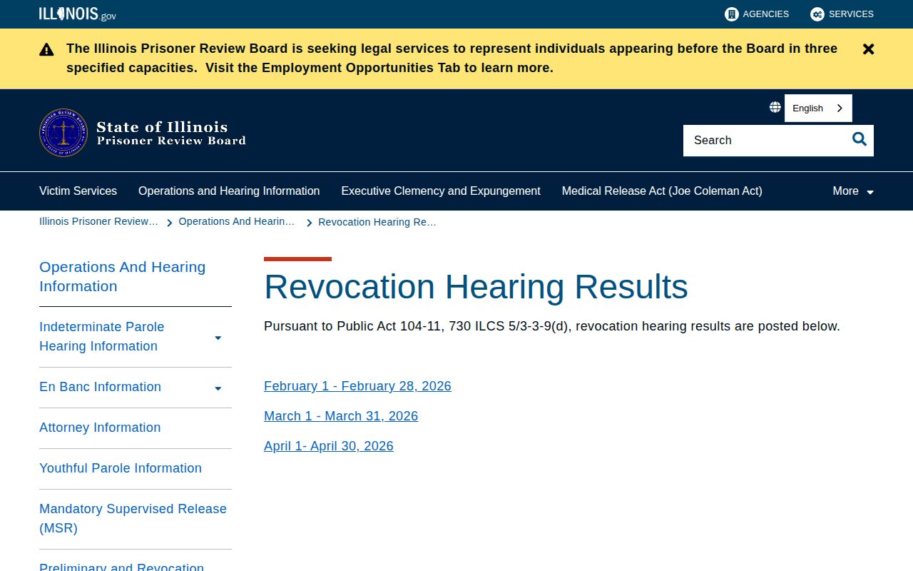 Kankakee County parole revocation result publications